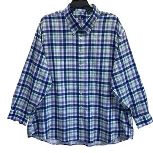 Westport No-Tuck Long Sleeve Performance Blue and Green Plaid Shirt.Size 3XB